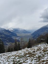 Scenic view of snowcapped mountains against sky