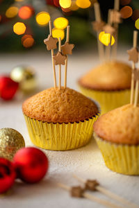 Close-up of cupcakes on table