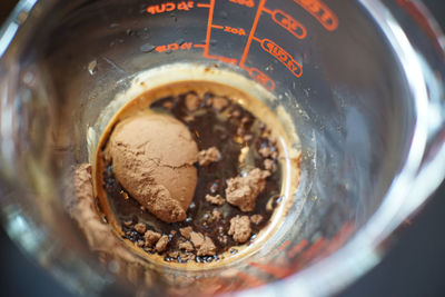 High angle view of bread in glass container