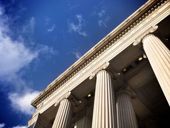 Low angle view of built structure against blue sky