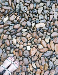 High angle view of stones on pebbles