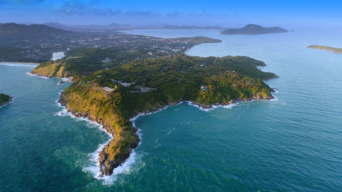 High angle view of island amidst sea