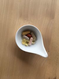 High angle view of food in bowl on table