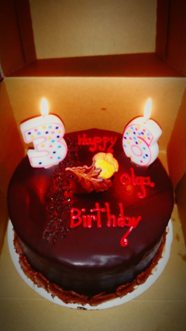 CLOSE-UP OF CANDLES ON CAKE