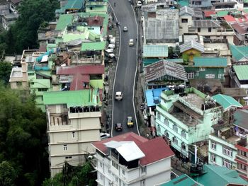 High angle view of buildings in city