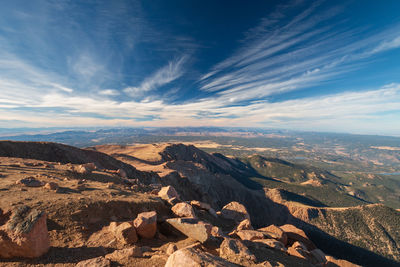 Scenic view to colorado landscape in direction northwest seen from top of pikes peak against sky