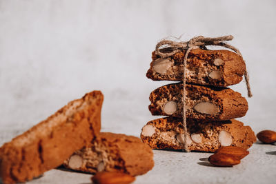 Biscotti cantuccini cookie biscuits with almonds shortbread. healthy eating food. homemade 