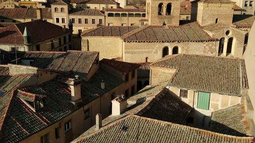 High angle view of buildings in town
