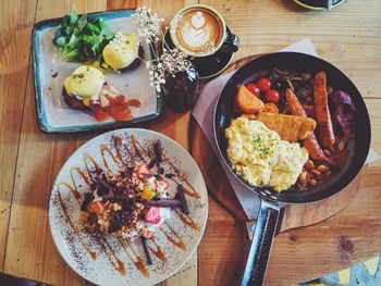 High angle view of breakfast on table