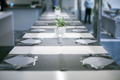 Chairs and tables on table in restaurant