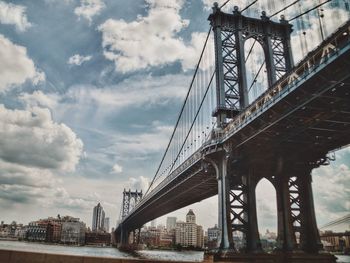 Low angle view of suspension bridge