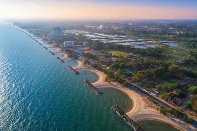 High angle view of cityscape against sky