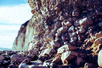 Close-up of pebbles on beach