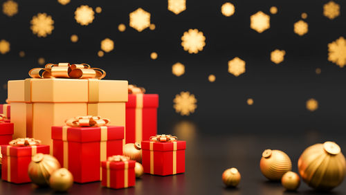 Close-up of christmas decorations on table