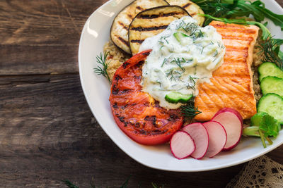 High angle view of meal served in plate