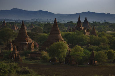 Panoramic view of temple on building against sky