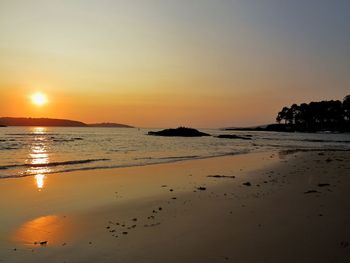 Scenic view of beach against sky during sunset