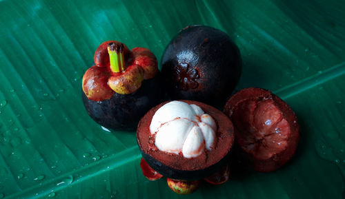 High angle view of apples on table