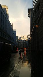 Panoramic view of city against sky at sunset