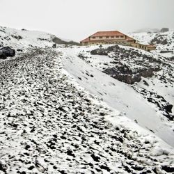 Scenic view of snowy landscape against clear sky