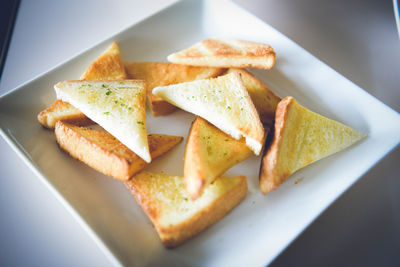 High angle view of breakfast in plate on table