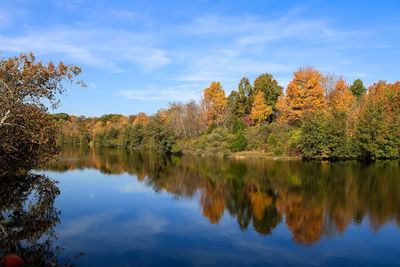 Scenic view of lake against sky during autumn