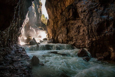 Water flowing through rocks