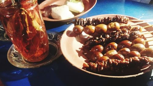 Close-up of breakfast served on table