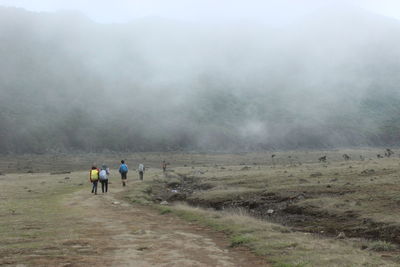 The climber is continuing his journey to the top of mount gede pangrango, west java, indonesia