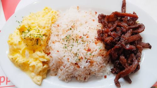 High angle view of food in plate