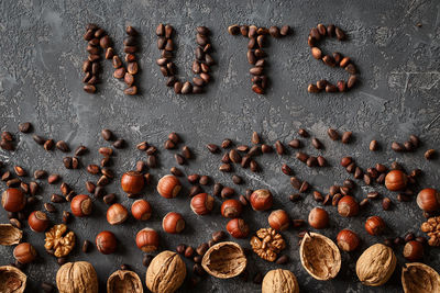 High angle view of coffee beans on table