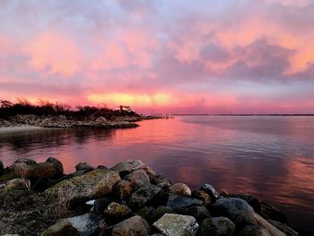 Scenic view of sea against cloudy sky