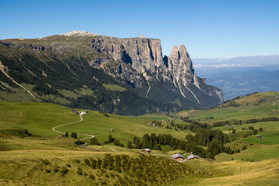 Scenic view of landscape and mountains against sky