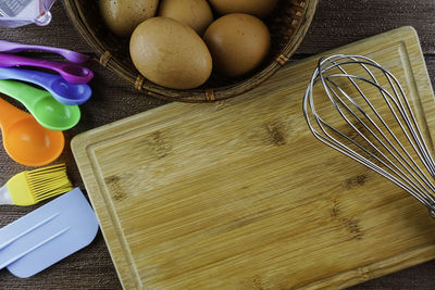 High angle view of eggs on table