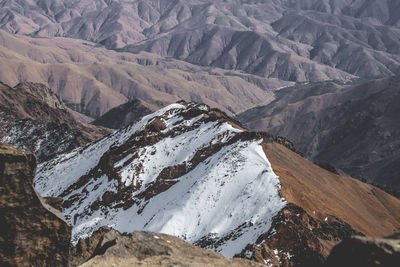 High angle view of snowcapped mountains