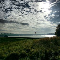 Scenic view of sea against cloudy sky