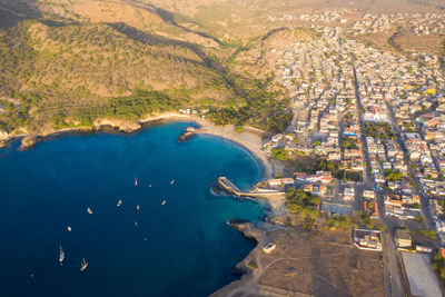 High angle view of boats in sea