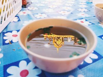 High angle view of tea on table