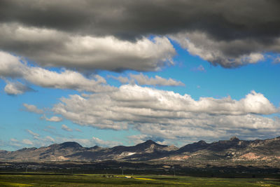 Scenic view of landscape against storm clouds