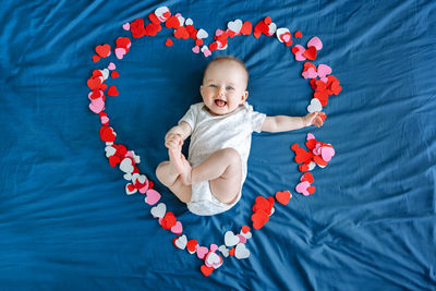 High angle view of smiling girl