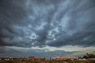 Storm clouds over city