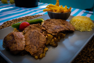 High angle view of breakfast served in plate