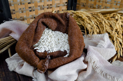 Close-up of animal skull in basket