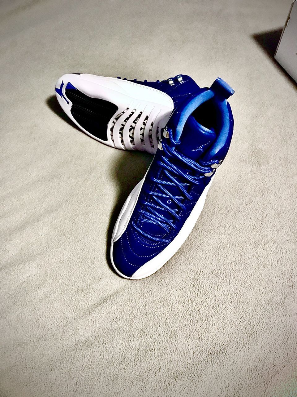 white, blue, footwear, shoe, black, indoors, high angle view, no people, sports, still life