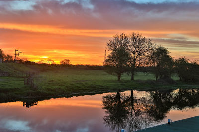 Scenic view of lake against sky during sunset