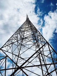 Low angle view of electricity pylon against sky