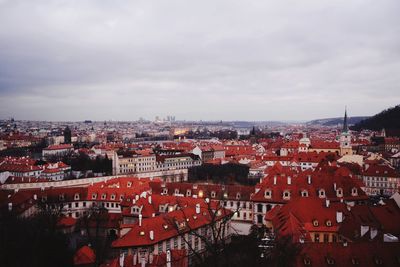 High angle view of cityscape against sky