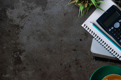 High angle view of mobile phone on table