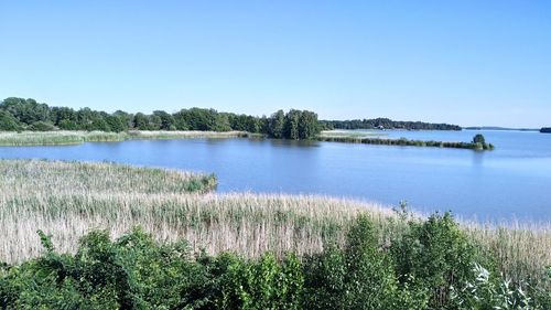 Scenic view of lake against clear sky