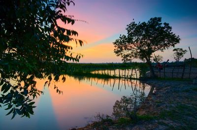 Scenic view of lake against sky during sunset